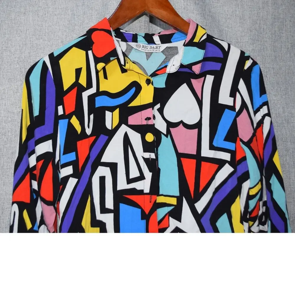 Big Dart Abstract Multicolor Button-Down Shirt Size 12 (EUR 40) - Picture 2 of 4